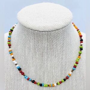 Multi-Color Bronze Beaded Choker Necklace Boho-chic Preppy Southwestern Coastal
